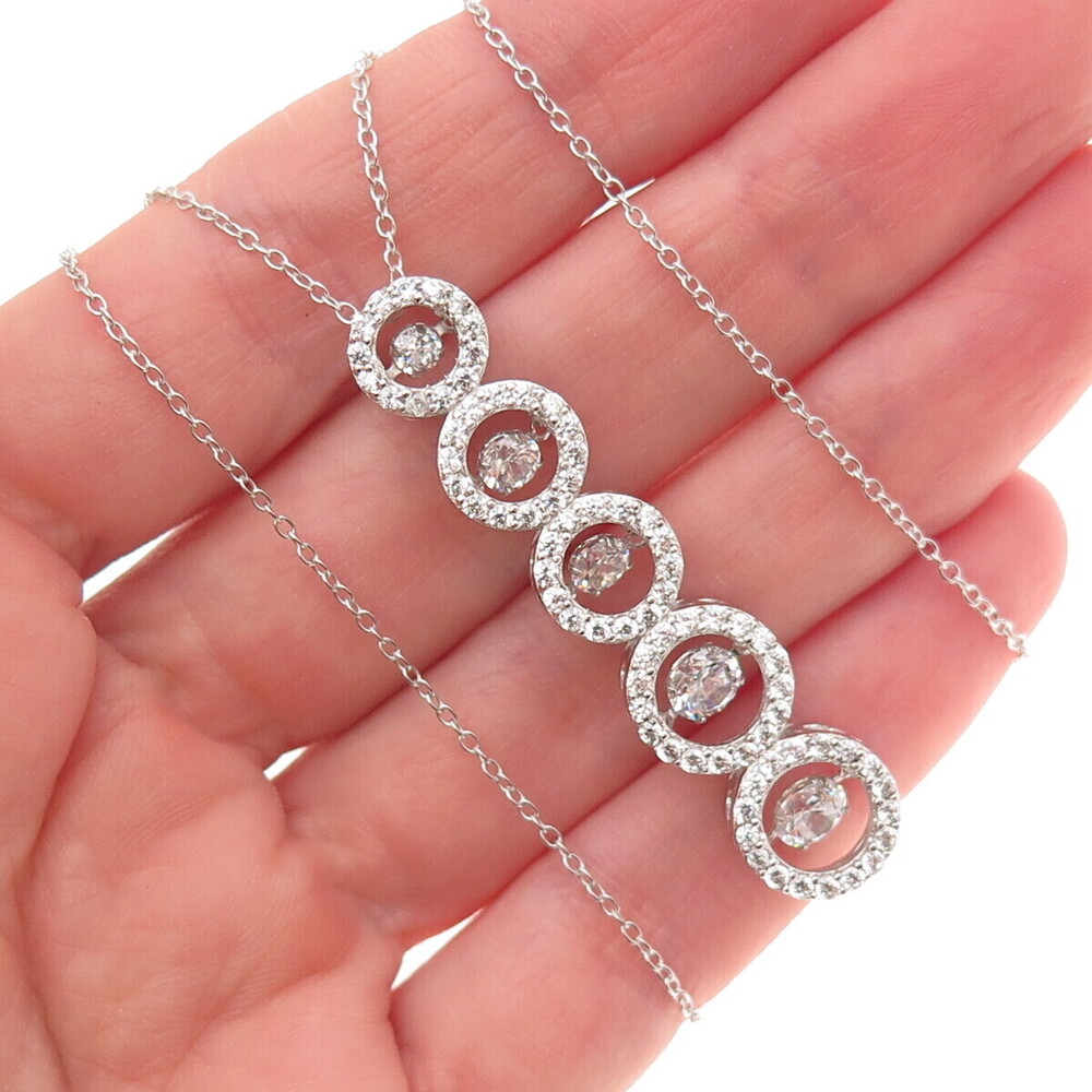 925 Sterling Silver Round-Cut C Z Circle of Life Link Cable Chain Necklace 18"